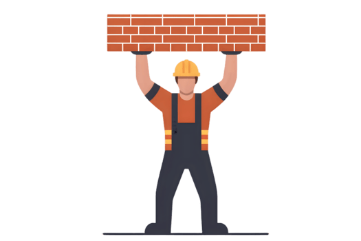 Construction worker carrying a brick wall. png