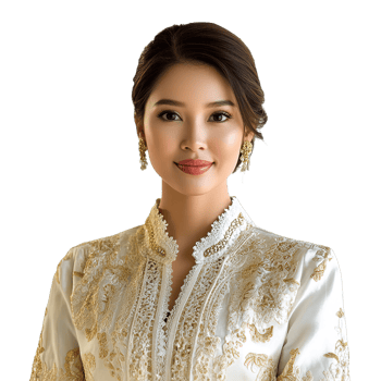 Filipino Cultural Fashion Portrait of Women Wearing Barong Tagalog with Gold Embellishments png