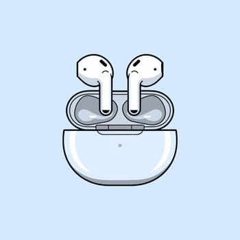 Sleek Bluetooth Earbuds and Minimalist Charging Dock vector