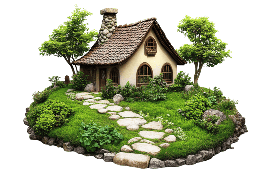 Charming Cottage with Lush Greenery png