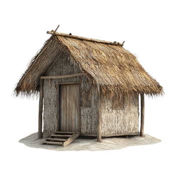 Rustic Wooden Hut with Thatched Roof png