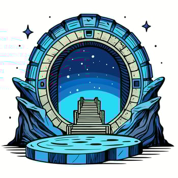 Futuristic Space Portal with Starry Sky and Mountain Landscape vector