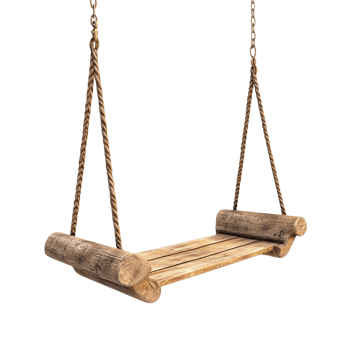 Rustic Wooden Swing with Thick Ropes for Outdoor Use png
