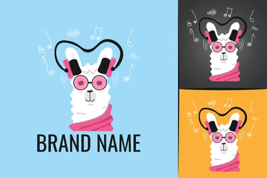 Alpaca music mascot. DJ alpaca with headphones. Music logo vector
