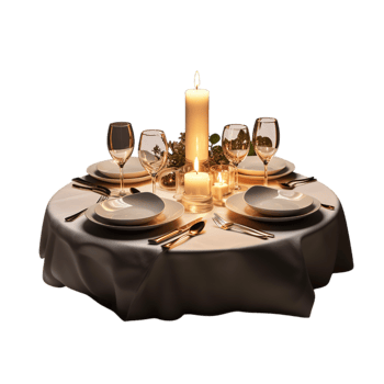 Luxurious clelit dinner table set black tablecloth png