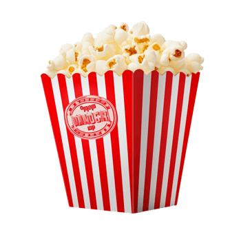Striped red white popcorn bucket filled popcorn png
