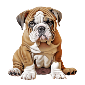 Adorable brown white bulldog puppy sitting a curious expressions png