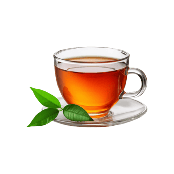 Glass cup of tea with tea leaf on transparent background png