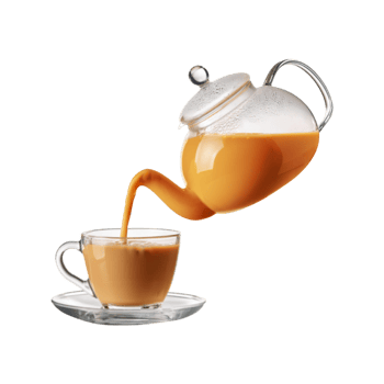 Milk tea pot with cup on transparent background png