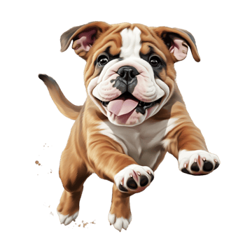 Energetic brown white bulldog puppy running happily png