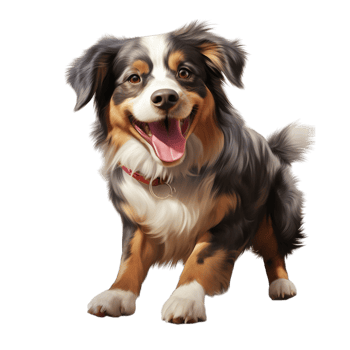 Happy Australian Shepherd dog sitting a playful expressionse png