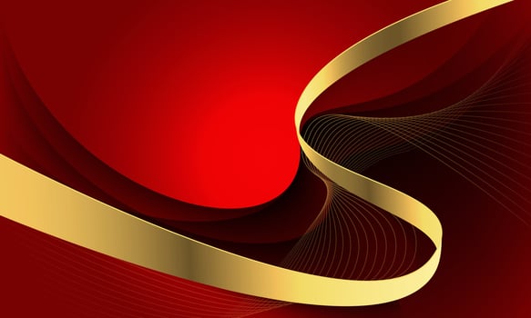 Abstract gold line ribbon curve overlap on red fabric wave design modern luxury elegant background vector