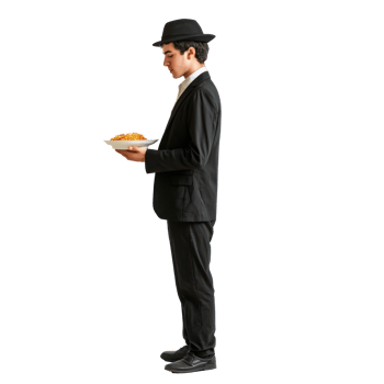 Young man celebration Passover jewish holiday, standing side view isolate on transparent background png