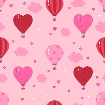 Seamless pattern with balloons in the shape of heart and classic shapes in pink tones. graphics vector