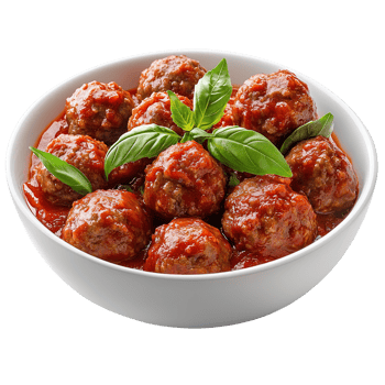 Delicious Italian Meatballs in Red Sauce with Basil isolated on transparent background png