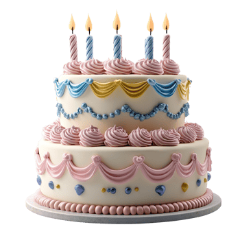 Delicious decorated birthday fondant cake isolated on transparent background png