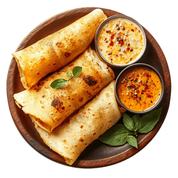 Dosa on wooden plate isolated on transparent background png