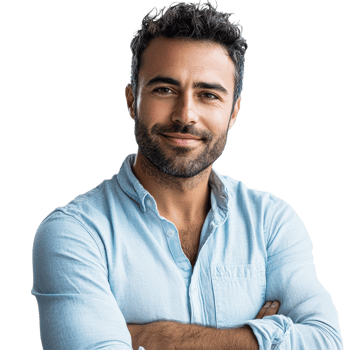 Confident young man smiling with arms crossed, cut out transparent png