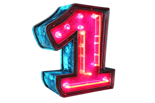 Neon number one sign with bright lights png