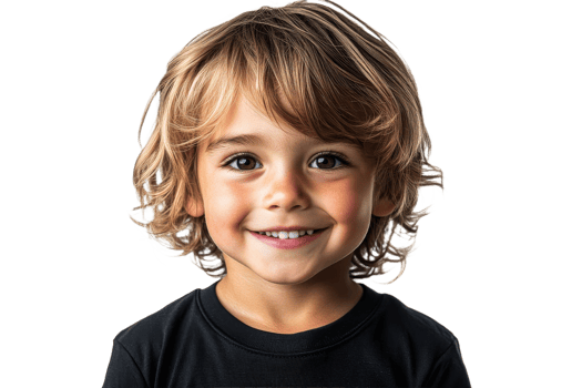 Happy child with curly hair smiling against clear background png