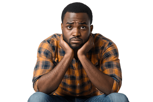 Young man expressing concern with thoughtful pose png