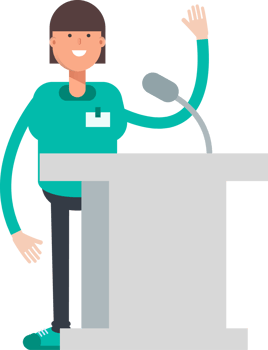 Woman Staff Character Speaking on Podium png