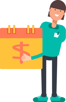 Woman Staff Character and Payment Date Calendar png