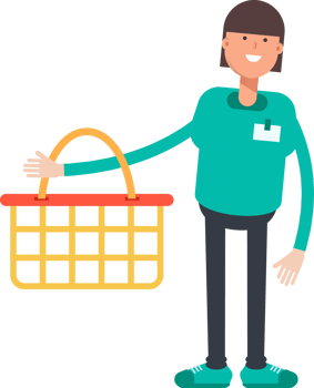 Woman Staff Character Holding Shopping Basket png