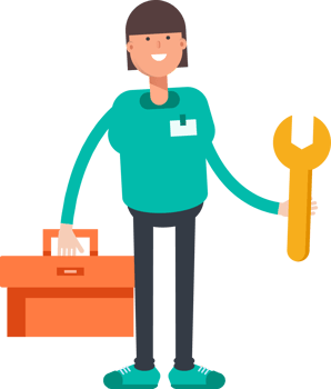 Woman Staff Character Holding Toolbox and Wrench png