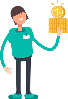 Woman Staff Character Holding Dollar Coins png