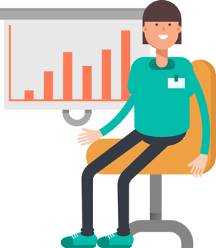 Woman Staff Character Presenting Bar Chart png
