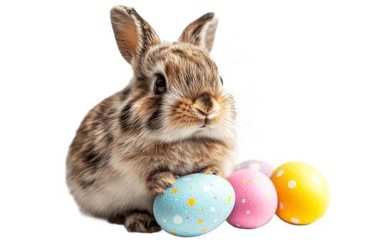 Cute rabbit with colorful eggs for spring celebration png