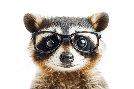 Raccoon wearing glasses on transparent background png