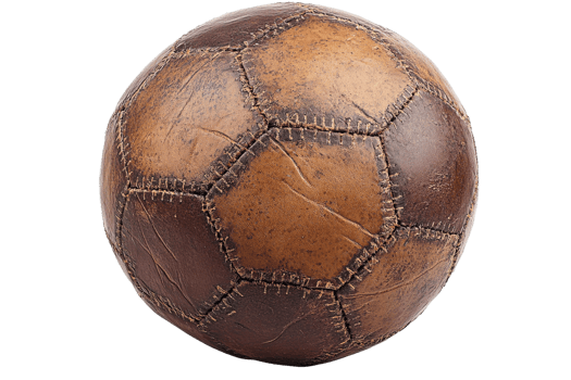 Vintage brown soccer ball with hexagonal panels png