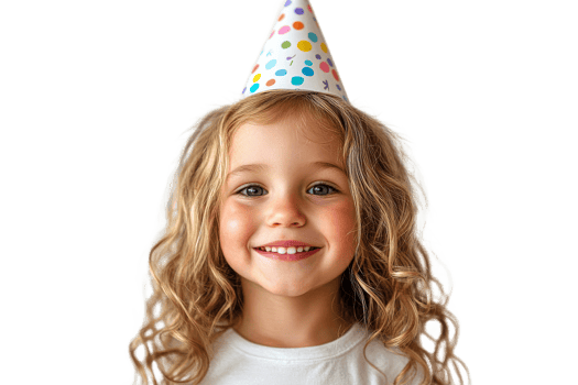 Happy child wearing party hat with cheerful expression png