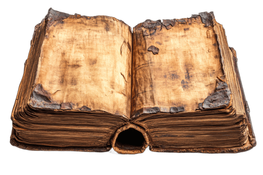 Open ancient book with worn pages and history wait png