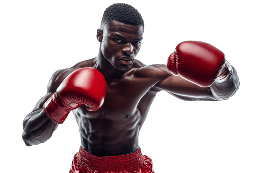 Boxer training in red gloves with determined focus png