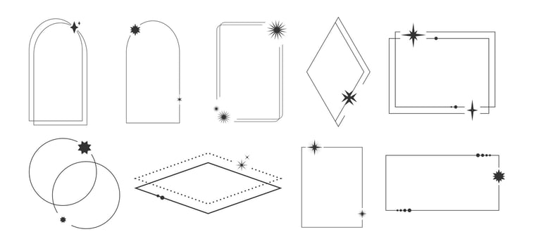 Abstract celestial geometric frames decorated with space sparkles and glints vector