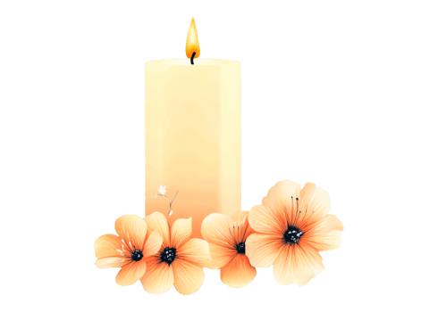 Elegant candle surrounded by soft orange flowers png