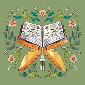 Islam holy book Quran with flowers and leaves. doodle style vector