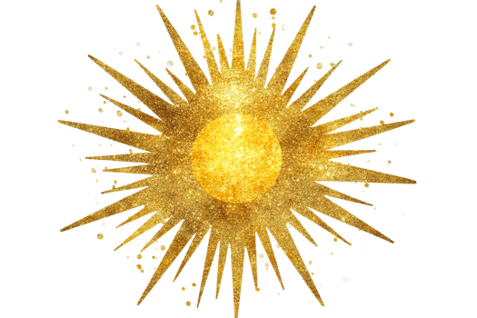 Golden sunburst with sparkling rays and circular center png