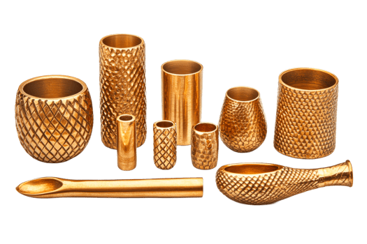 Decorative golden vases with various textures and shapes png