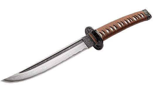 Elegant knife with ornate handle and blade design png