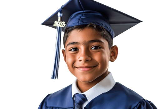 Young graduate in cap and gown with proud smile png