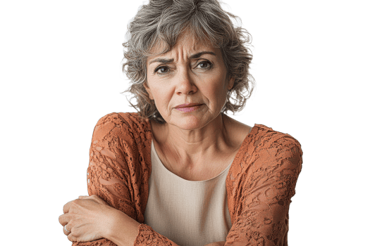 Woman with curly hair showing a worried expression png