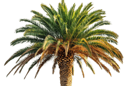 Lush palm tree with vibrant green leaves on clear background png