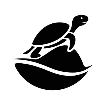 A Turtle Ascending a Stylized Water Feature, turtle icon, turtle logo, turtle silhouette. vector