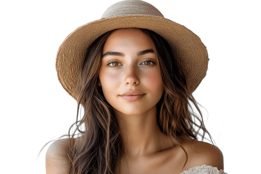 Young woman wearing a straw hat with long hair png