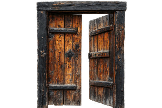 Rustic wooden doors with a weathered look and open design png