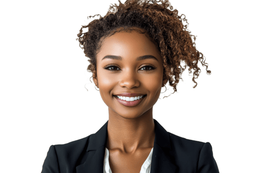 Professional woman with curly hair smiling confidently png